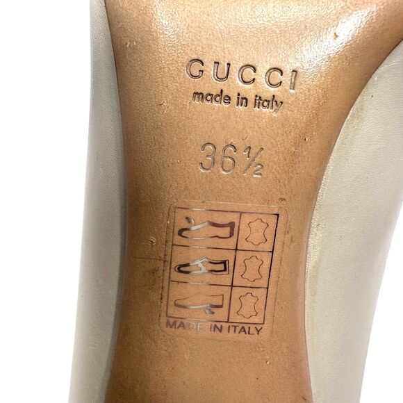 Gucci Peep Toe Horsebit Stiletto Heel Pump Shoes Women 36.5 Beige Leather 247518 - Picture 7 of 10